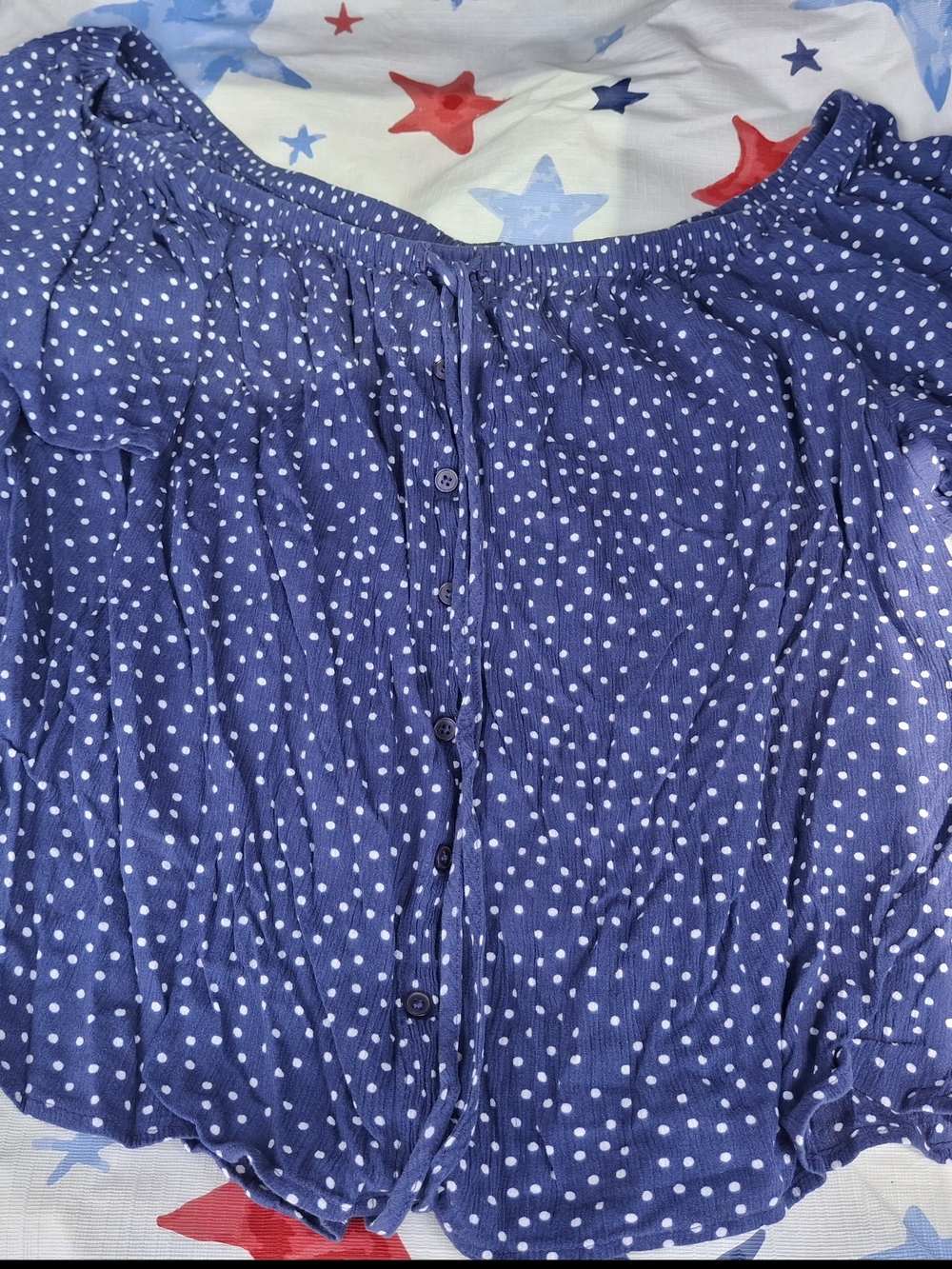 Express Navy Blue Polka Dot Elastic Waist Top
